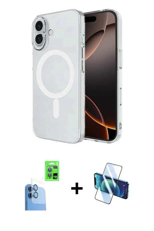 ieg™ iPhone 16 Plus Kılıf Ahenk Yansıma Prime - Siyah 3D Antistatik Cam Ekran Koruyucu + Lacivert Ra