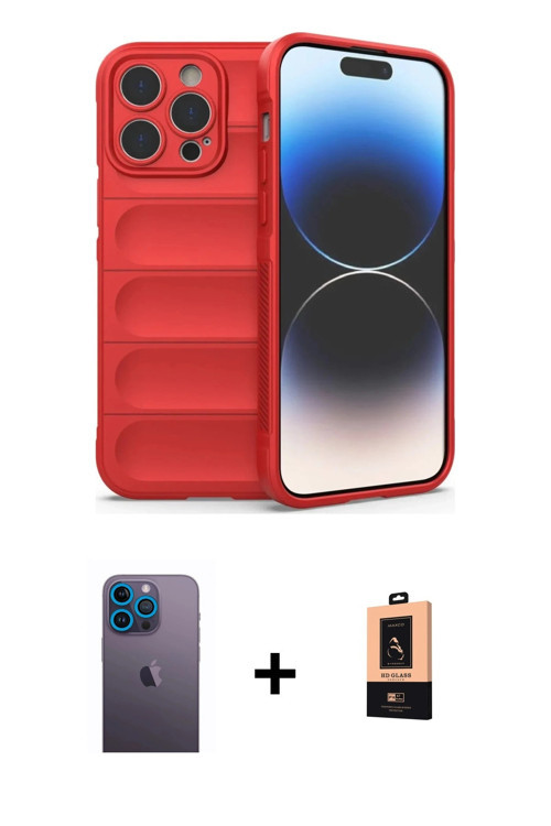 ieg™ iPhone 13 Pro Max Kılıf Atlas Koleksiyonu - Şeffaf Maxco Cam Ekran Koruyucu + Mavi Neon Fosforl