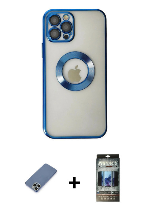 ieg™ iPhone 12 Pro Kılıf Pusula Form - Siyah 34D Hayalet Izgaralı Cam + Açık Yeşil Metal Kamera Lens