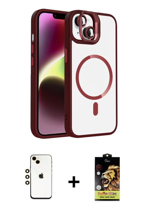 ieg™ iPhone 14 Kılıf Yadigar Asil Koleksiyonu - Siyah Buffer Cam Ekran Koruyucu + Gold Shine Kamera