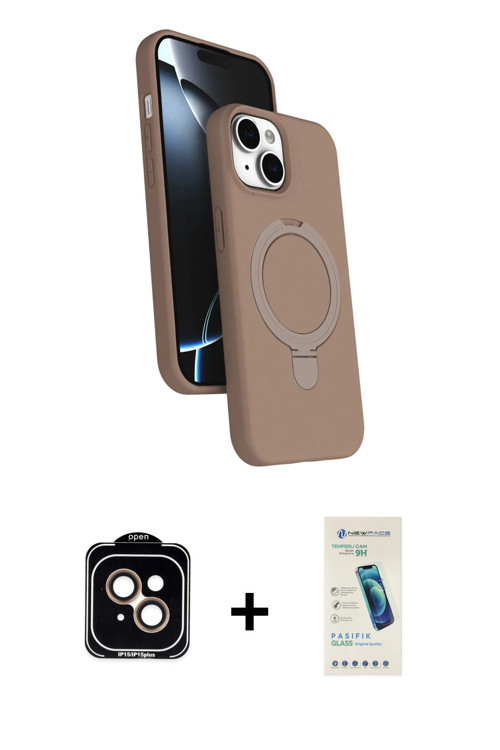ieg™ iPhone 14 Kılıf İz Işık Koleksiyonu - Şeffaf Pasifik Cam Ekran Koruyucu + Turuncu PVD Metal Kam