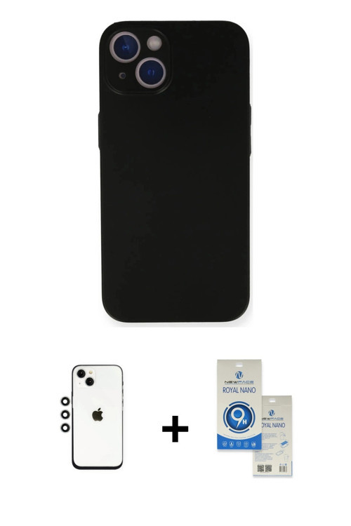 ieg™ iPhone 14 Kılıf Yadigar Yansıma Serisi - Şeffaf Royal Nano Ekran Koruyucu + Gümüş Shine Kamera