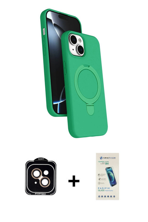 ieg™ iPhone 14 Kılıf İz Işık Koleksiyonu - Şeffaf Pasifik Cam Ekran Koruyucu + Turuncu PVD Metal Kam