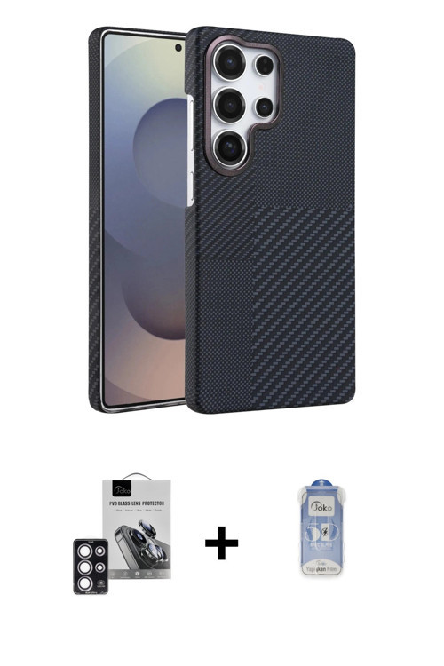 ieg™ Galaxy S24 Ultra Kılıf Doruk Serisi - Siyah Joko Magic 5D Cam + Pembe PVD Metal Kamera Lens