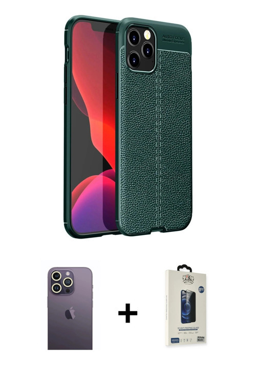 ieg™ iPhone 12 Pro Max Kılıf Doruk Klasik Özel Seri - Siyah Bilvis Hayalet Cam Ekran Koruyucu + Beya