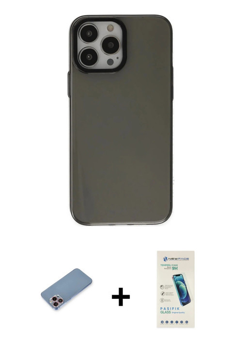 ieg™ iPhone 13 Pro Max Kılıf Zirve Doku Koleksiyonu - Şeffaf Pasifik Cam Ekran Koruyucu + Pembe Shin