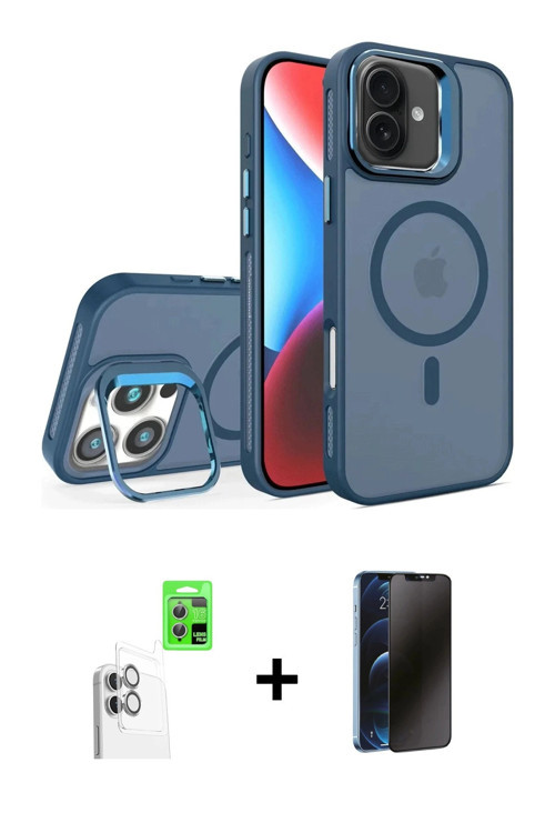 ieg™ iPhone 16 Plus Kılıf Akış Form - Siyah 3D Antistatik Hayalet Cam Ekran Koruyucu + Beyaz Raze Me