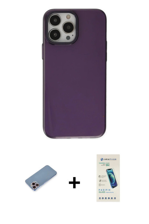 ieg™ iPhone 13 Pro Max Kılıf Zirve Doku Koleksiyonu - Şeffaf Pasifik Cam Ekran Koruyucu + Pembe Shin