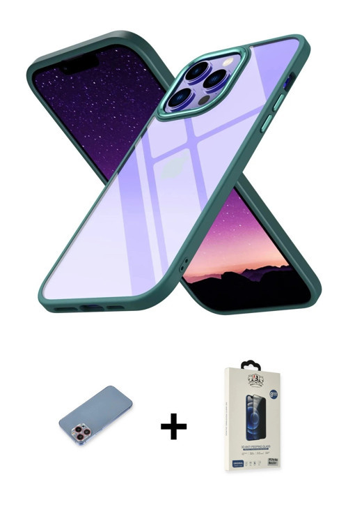 ieg™ iPhone 13 Pro Max Kılıf Nova Işık Serisi - Siyah Bilvis Hayalet Cam Ekran Koruyucu + Pembe Shin