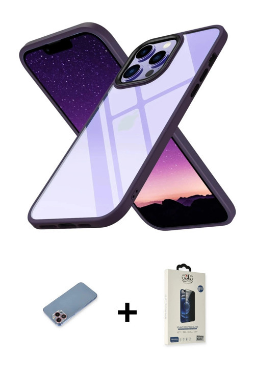 ieg™ iPhone 13 Pro Max Kılıf Nova Işık Serisi - Siyah Bilvis Hayalet Cam Ekran Koruyucu + Pembe Shin