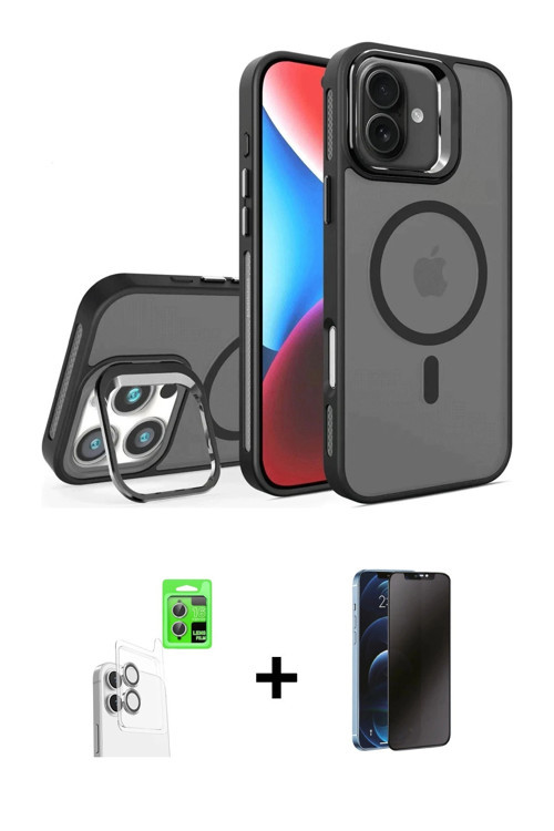 ieg™ iPhone 16 Plus Kılıf Akış Form - Siyah 3D Antistatik Hayalet Cam Ekran Koruyucu + Beyaz Raze Me