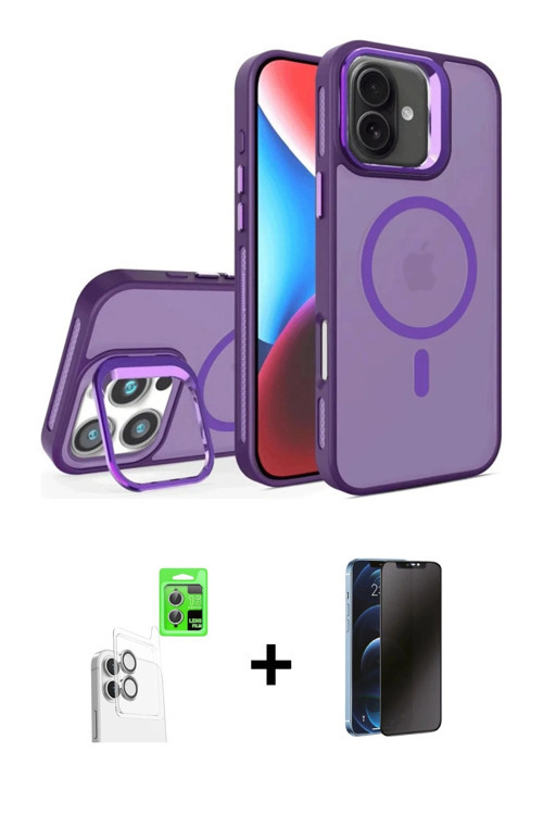 ieg™ iPhone 16 Plus Kılıf Akış Form - Siyah 3D Antistatik Hayalet Cam Ekran Koruyucu + Beyaz Raze Me