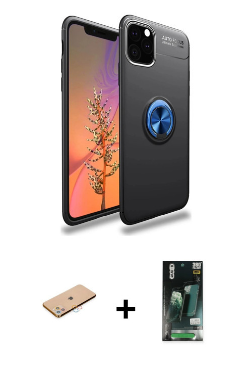 ieg™ iPhone 11 Pro Max Kılıf Yankı Form Prime - Siyah 360 Mat Full Body Arka Koruyucu + Pembe Renkli