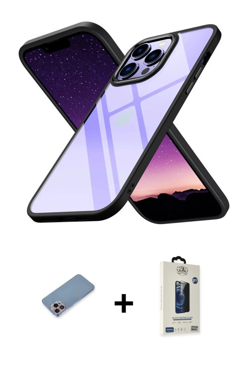 ieg™ iPhone 13 Pro Max Kılıf Nova Işık Serisi - Siyah Bilvis Hayalet Cam Ekran Koruyucu + Pembe Shin