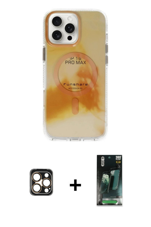 ieg™ iPhone 16 Pro Max Kılıf Ufuk Doku Prime - Siyah 360 Mat Full Body Arka Koruyucu + Gold PVD Meta