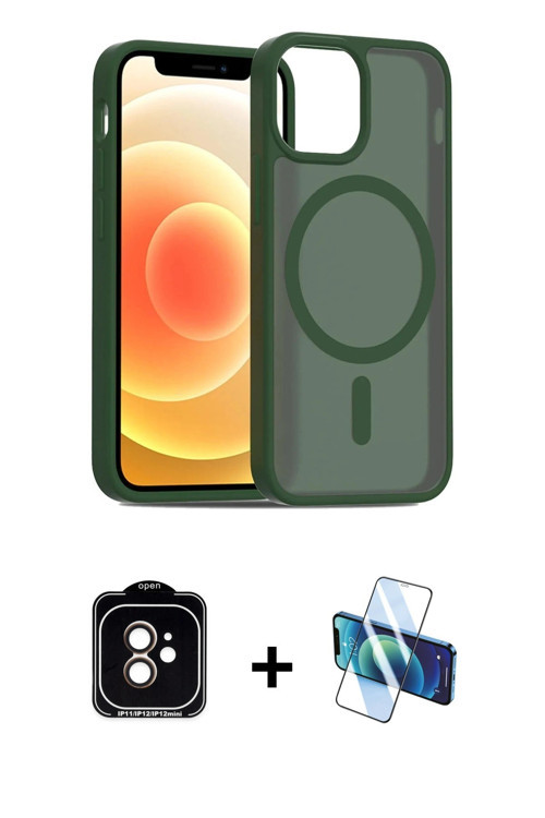ieg™ iPhone 11 Kılıf Siluet Minimal Prime - Siyah 3D Antistatik Cam Ekran Koruyucu + Turuncu PVD Met