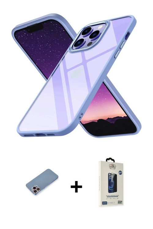 ieg™ iPhone 13 Pro Max Kılıf Nova Işık Serisi - Siyah Bilvis Hayalet Cam Ekran Koruyucu + Pembe Shin