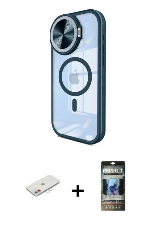 ieg™ iPhone 11 Kılıf Kıvılcım Modern Koleksiyonu - Siyah 34D Hayalet Izgaralı Cam + Pembe Renkli Kam