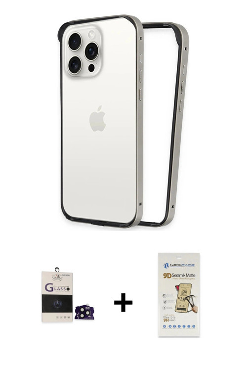 ieg™ iPhone 14 Pro Max Kılıf Pusula Asil Koleksiyonu - Siyah Mat Seramik Nano Ekran Koruyucu + Siyah