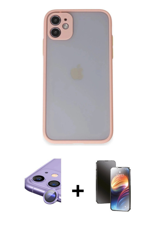 ieg™ iPhone 11 Kılıf Ahenk Çizgi Serisi - Siyah 3D Antistatik Mat Seramik Nano Ekran Koruyucu + Mor