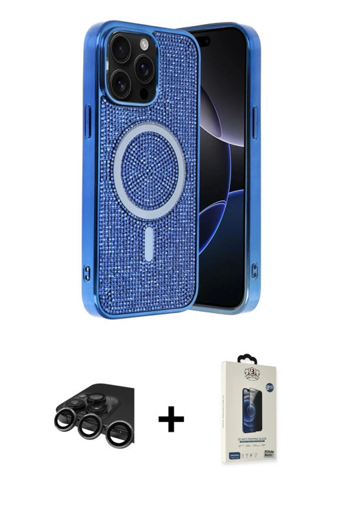 ieg™ iPhone 15 Pro Kılıf Eksen Çizgi - Siyah Bilvis Hayalet Cam Ekran Koruyucu + Titanyum Gri Raze M