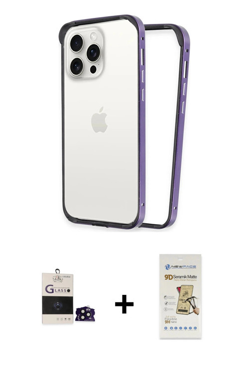 ieg™ iPhone 14 Pro Max Kılıf Pusula Asil Koleksiyonu - Siyah Mat Seramik Nano Ekran Koruyucu + Siyah