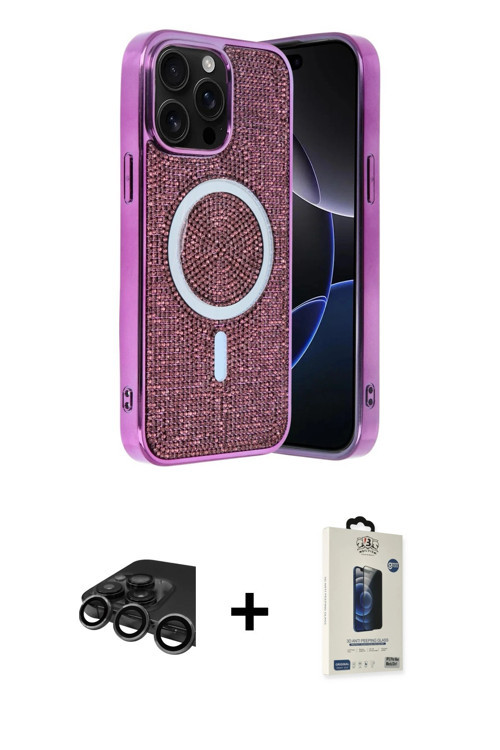 ieg™ iPhone 15 Pro Kılıf Eksen Çizgi - Siyah Bilvis Hayalet Cam Ekran Koruyucu + Titanyum Gri Raze M