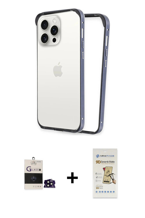 ieg™ iPhone 14 Pro Max Kılıf Pusula Asil Koleksiyonu - Siyah Mat Seramik Nano Ekran Koruyucu + Siyah