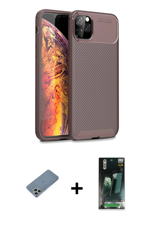 ieg™ iPhone 11 Pro Kılıf Eksen Form Prime - Şeffaf 360 Full Body Arka Koruyucu + Gümüş Shine Kamera