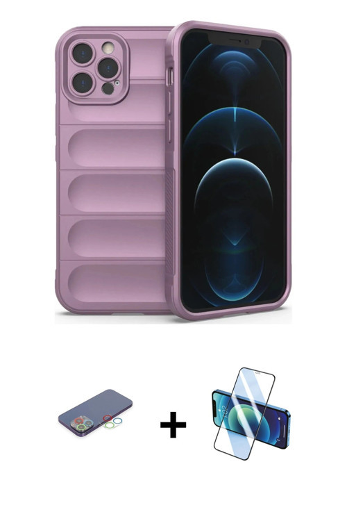 ieg™ iPhone 12 Pro Kılıf Atlas Koleksiyonu - Siyah 3D Antistatik Seramik Nano Ekran Koruyucu + Mavi