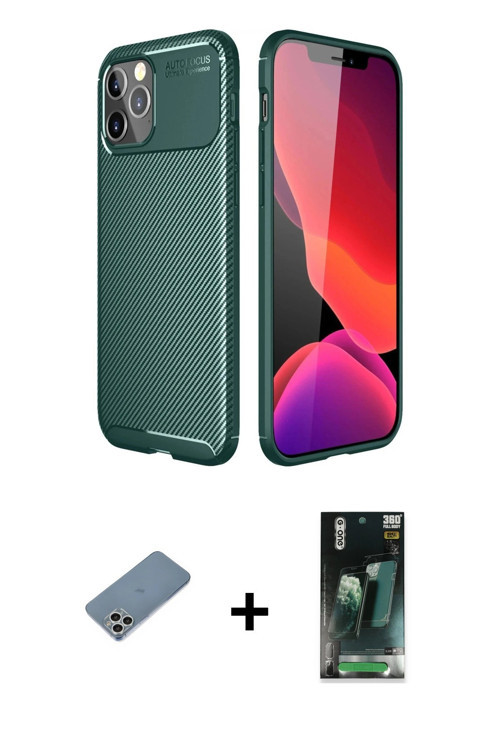 ieg™ iPhone 11 Pro Kılıf Eksen Form Prime - Şeffaf 360 Full Body Arka Koruyucu + Gümüş Shine Kamera