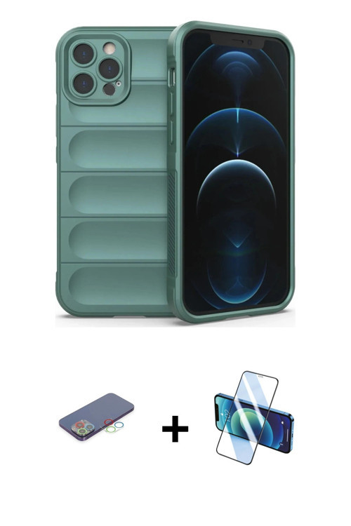 ieg™ iPhone 12 Pro Kılıf Atlas Koleksiyonu - Siyah 3D Antistatik Seramik Nano Ekran Koruyucu + Mavi