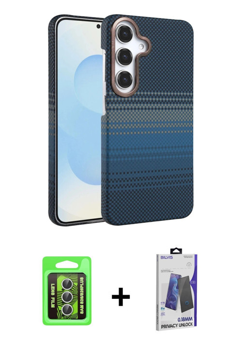 ieg™ Galaxy S26 Kılıf Doruk Serisi - Siyah Bilvis Hayalet Cam Ekran Koruyucu + Gümüş Raze Metal Kame