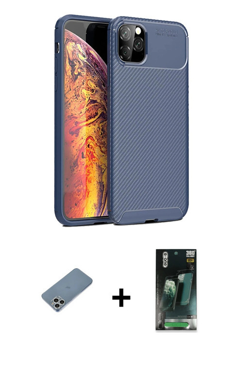 ieg™ iPhone 11 Pro Kılıf Eksen Form Prime - Şeffaf 360 Full Body Arka Koruyucu + Gümüş Shine Kamera