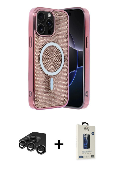 ieg™ iPhone 15 Pro Kılıf Eksen Çizgi - Siyah Bilvis Hayalet Cam Ekran Koruyucu + Titanyum Gri Raze M