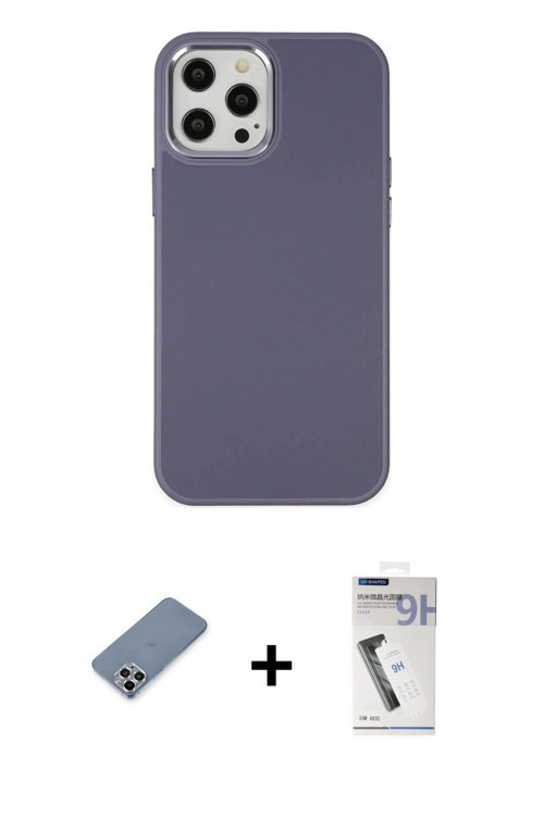 ieg™ iPhone 12 Pro Max Kılıf Çekirdek Çizgi - Şeffaf Uv Polymer Nano Ekran Koruyucu + Gümüş Metal Ka
