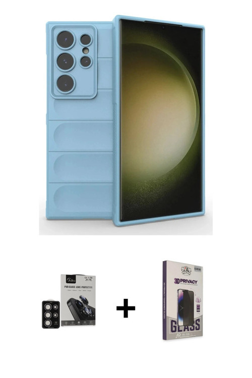 ieg™ Galaxy S24 Ultra Kılıf Atlas Koleksiyonu - Siyah Bilvis Hayalet Cam Ekran Koruyucu + Derin Mor