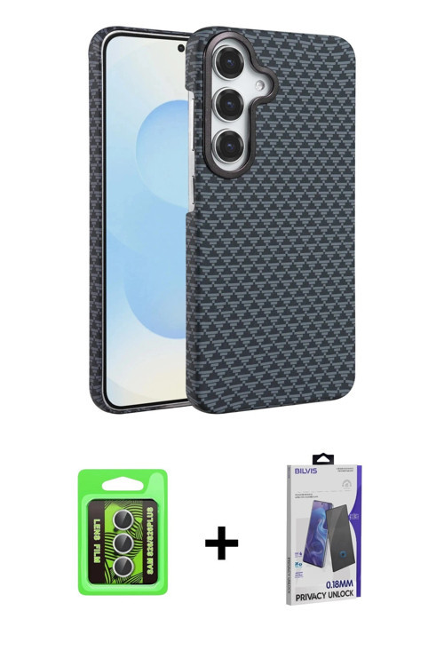 ieg™ Galaxy S26 Kılıf Doruk Serisi - Siyah Bilvis Hayalet Cam Ekran Koruyucu + Gümüş Raze Metal Kame