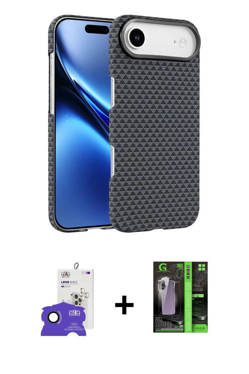 ieg™ iPhone 17 Air Kılıf Doruk Serisi - Siyah 360 Mat Full Body Arka Koruyucu + Siyah Bilvis Titan K