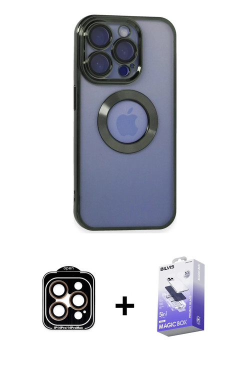 ieg™ iPhone 15 Pro Max Kılıf Pusula Form - Siyah Bilvis 5in1 5D Magic Hayalet Cam Ekran Koruyucu + T