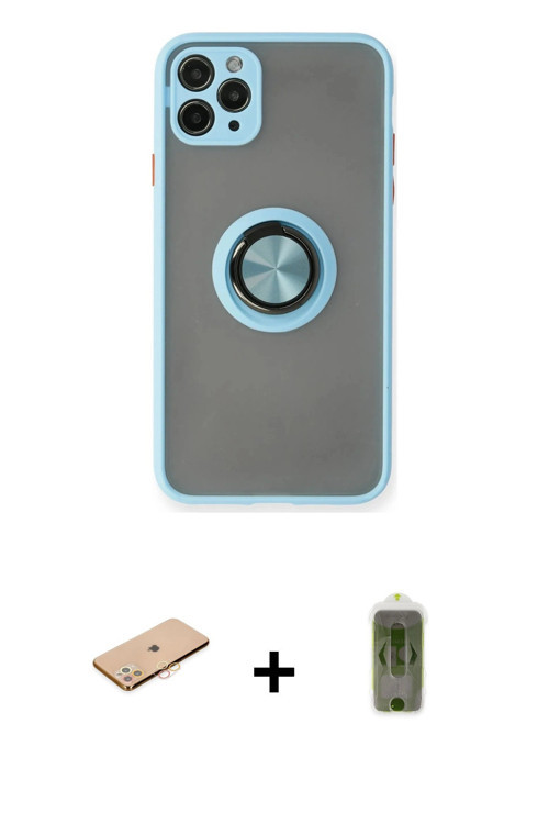 ieg™ iPhone 11 Pro Max Kılıf Yörünge Çizgi - Siyah Joko Magic 5D Hayalet Cam + Turuncu Renkli Kamera