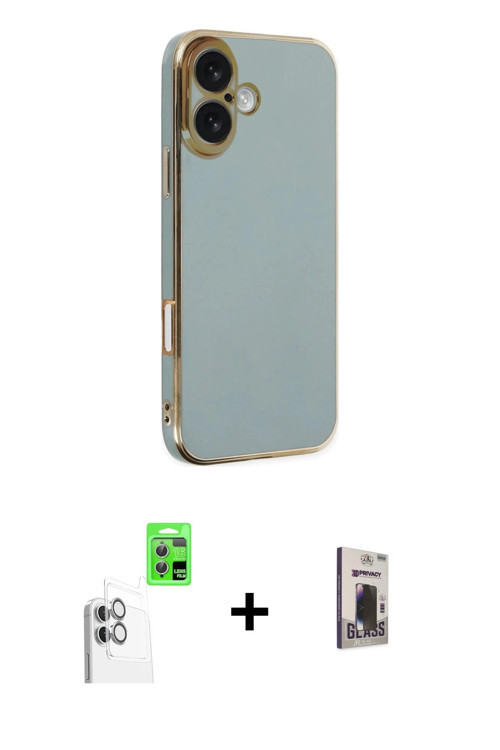 ieg™ iPhone 16 Kılıf Yankı Serisi - Siyah Bilvis Hayalet Cam Ekran Koruyucu + Beyaz Raze Metal Kamer