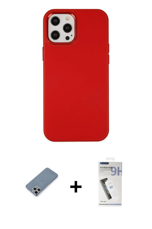 ieg™ iPhone 12 Pro Max Kılıf Çekirdek Çizgi - Şeffaf Uv Polymer Nano Ekran Koruyucu + Gümüş Metal Ka