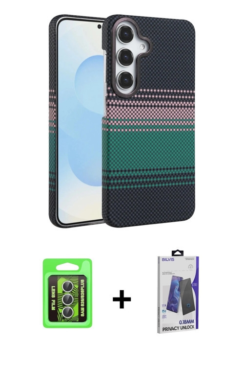 ieg™ Galaxy S26 Kılıf Doruk Serisi - Siyah Bilvis Hayalet Cam Ekran Koruyucu + Gümüş Raze Metal Kame