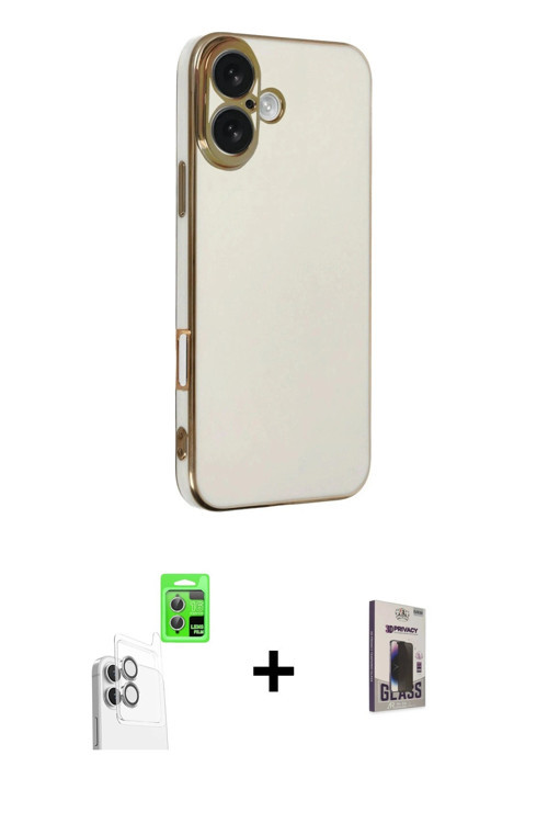 ieg™ iPhone 16 Kılıf Yankı Serisi - Siyah Bilvis Hayalet Cam Ekran Koruyucu + Beyaz Raze Metal Kamer