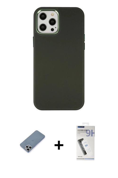 ieg™ iPhone 12 Pro Max Kılıf Çekirdek Çizgi - Şeffaf Uv Polymer Nano Ekran Koruyucu + Gümüş Metal Ka