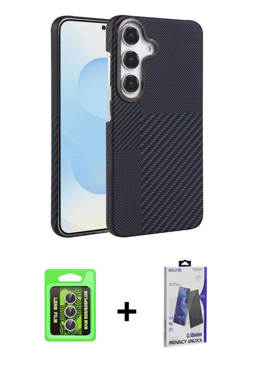 ieg™ Galaxy S26 Kılıf Doruk Serisi - Siyah Bilvis Hayalet Cam Ekran Koruyucu + Gümüş Raze Metal Kame