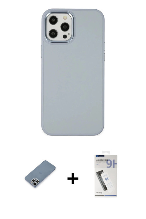 ieg™ iPhone 12 Pro Max Kılıf Çekirdek Çizgi - Şeffaf Uv Polymer Nano Ekran Koruyucu + Gümüş Metal Ka