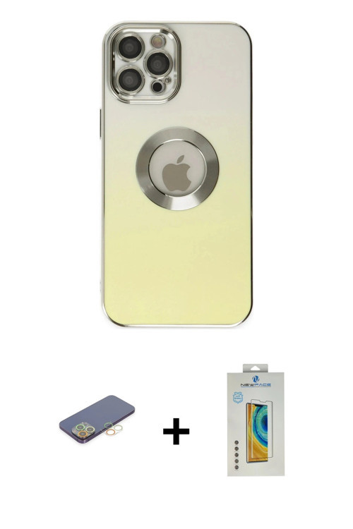 ieg™ iPhone 12 Pro Kılıf Kutup Yansıma Özel Seri - Siyah Polymer Nano Ekran Koruyucu + Sarı Renkli K