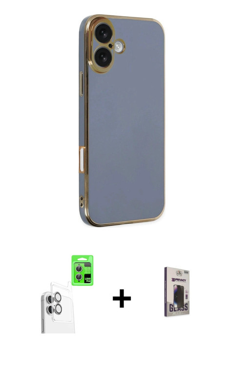 ieg™ iPhone 16 Kılıf Yankı Serisi - Siyah Bilvis Hayalet Cam Ekran Koruyucu + Beyaz Raze Metal Kamer